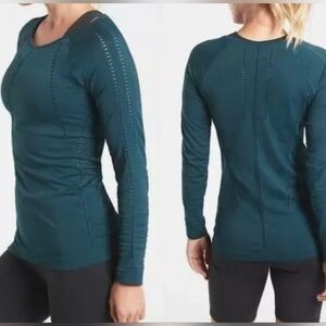 Athleta Shirt Foothill Seamless Teal Blue Green Long Sleeve Pullover Size M